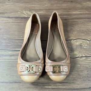 Tory Burch Ambrose Brown Leather Slip-On Logo Flats Women’s Size 6